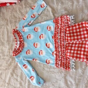 SUGAR BEE Santa and red plaid ruffle butt pajamas